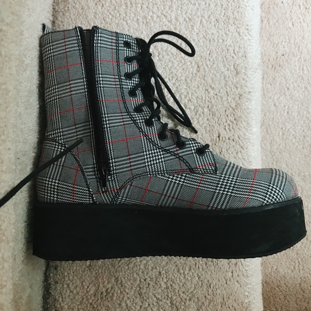 Plaid Platform Combat Boots